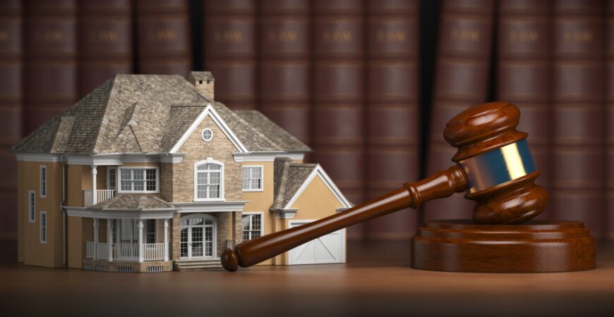 Home house with gavel and law books real estate law and house aucti 870x450